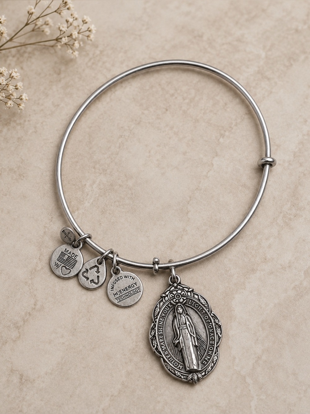 Alex & Ani Silver-toned Mother Mary Bangle Bracelet